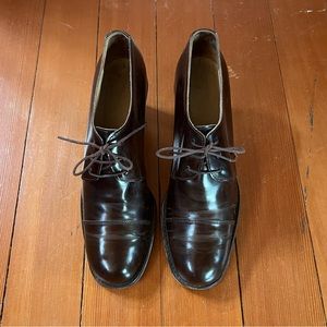 Vintage Gucci Brown Leather Lace Up Shoe with Chunky Heel -Size 8AA